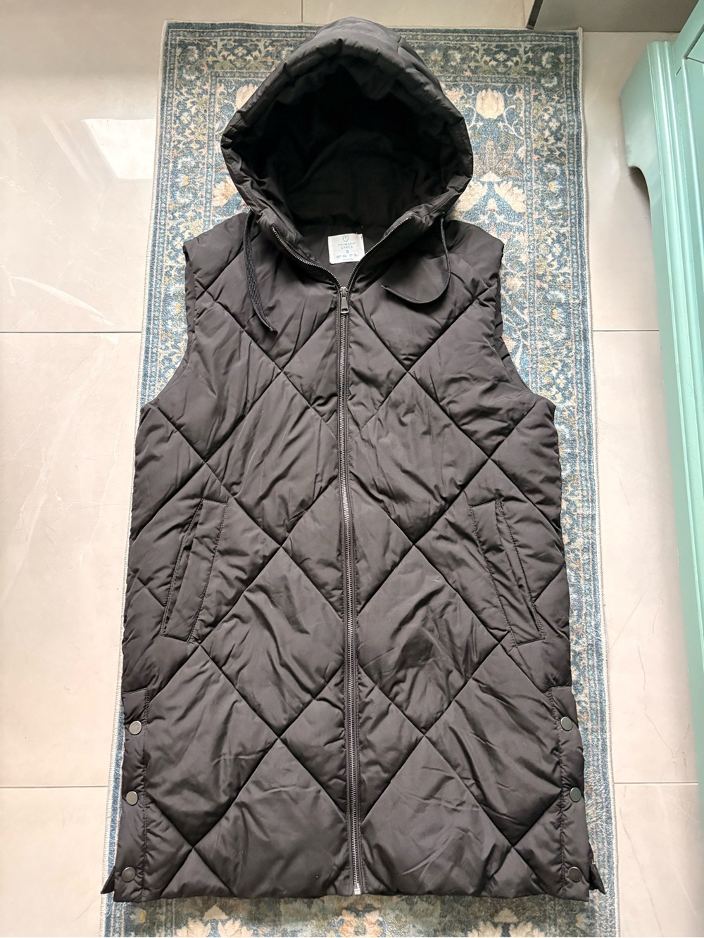 Primark Black Quilted Hooded Long Puffer Vest